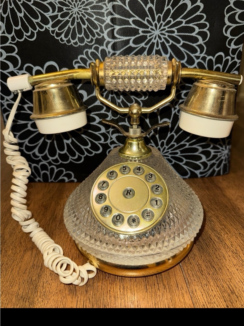 Vintage Crystal-Style Gold Accent Rotary Phone